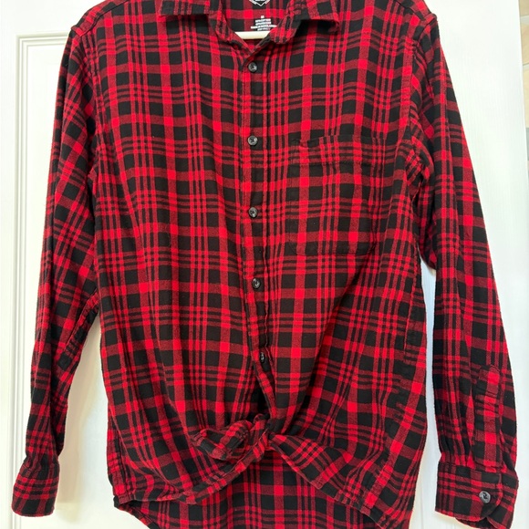 St. John's Bay Red and Black Plaid Kids Shirt - Picture 4 of 5
